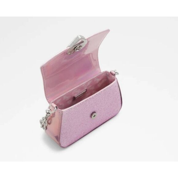 NEW~Aldo Barbie Pink Glitter Rhinestone Heart Accent Handbag Purse - Picture 8 of 11